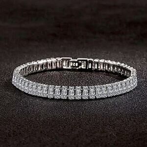 Sterling Silver Baguette Diamond Tennis Bracelet